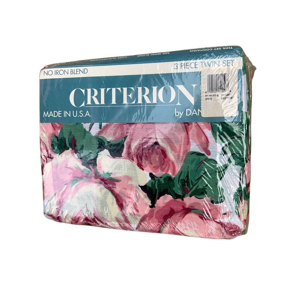 Vintage 70s Set of Critterion No Iron Rose Floral Twin Sheet Set Made in the USA